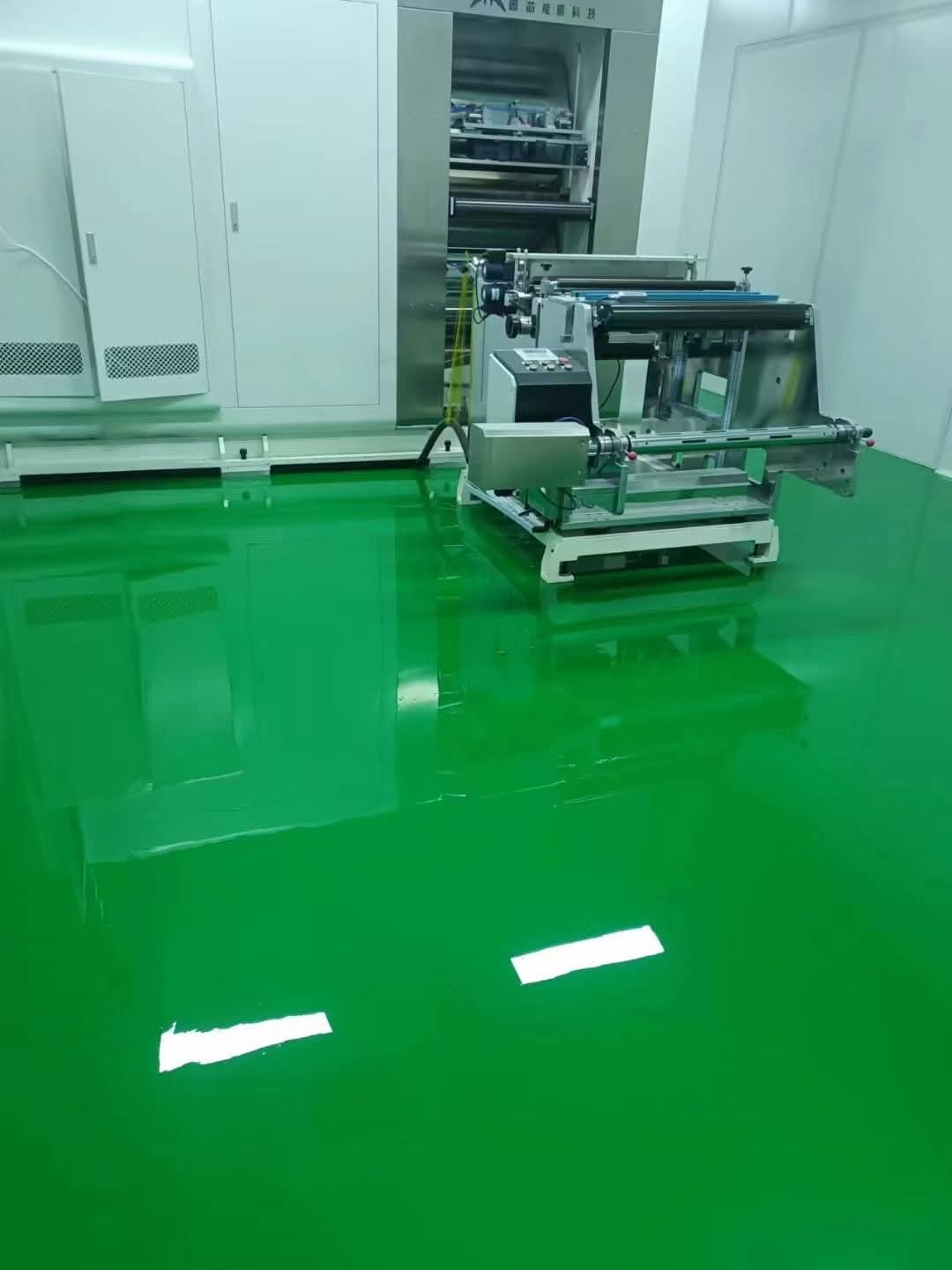 Green seamless epoxy floor in a controlled production room